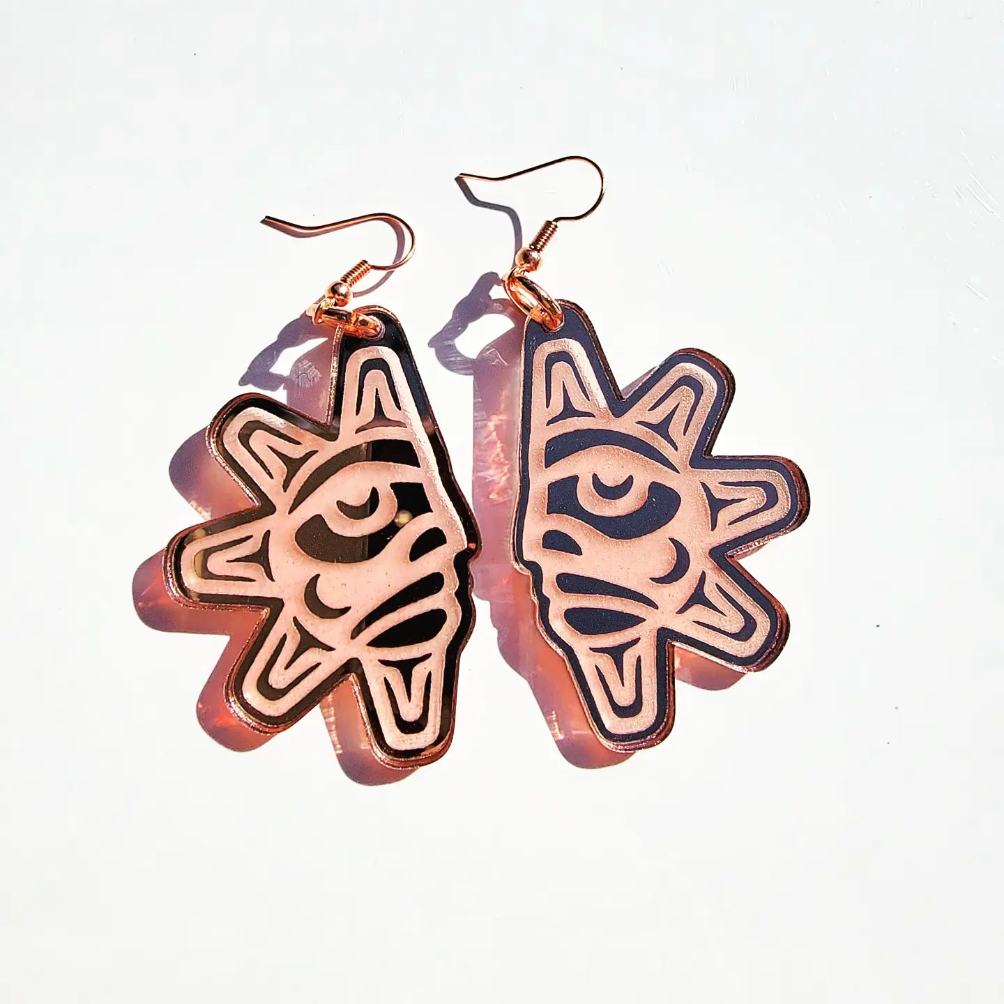 "Balance Sun" earrings in rose gold acrylic from Copper Canoe Woman.