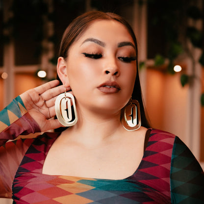 large ovoid earring gold metal trigon cutout model