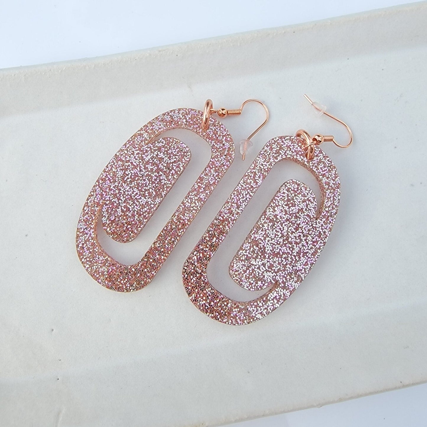 ovoid earring small champagne glitter acrylic crescent cutout