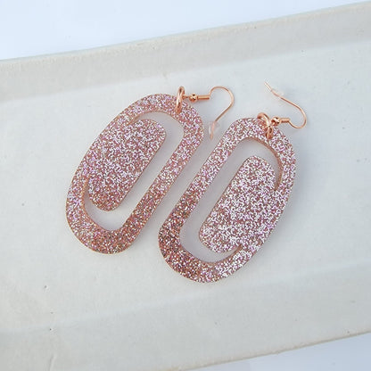 ovoid earring small champagne glitter acrylic crescent cutout