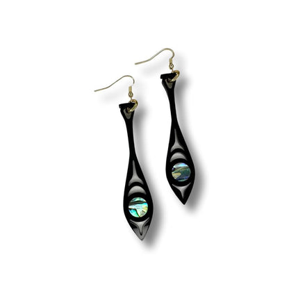 Black acrylic "Paddle Song" earrings from Copper Canoe Woman.