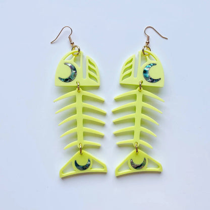Neon pear Medium Salmon Ghost earrings from Copper Canoe Woman.
